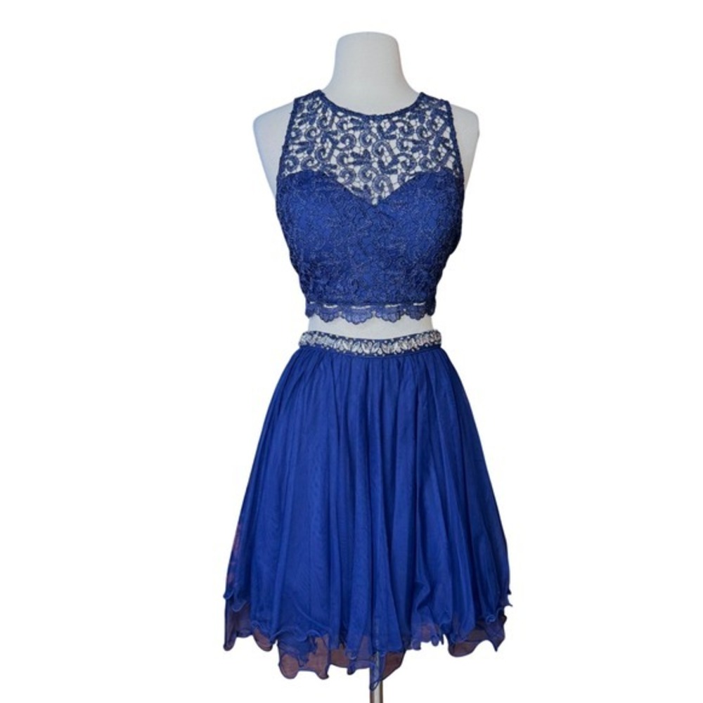 y2k Two Piece Navy Blue Whimsygoth Crystals Crop‎ Top Tulle Skirt Size 11